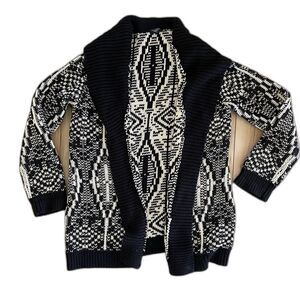 Talbots Aztec Big Chunky Cozy Knit Cardigan Sweater Shawl Collar Long Size LP